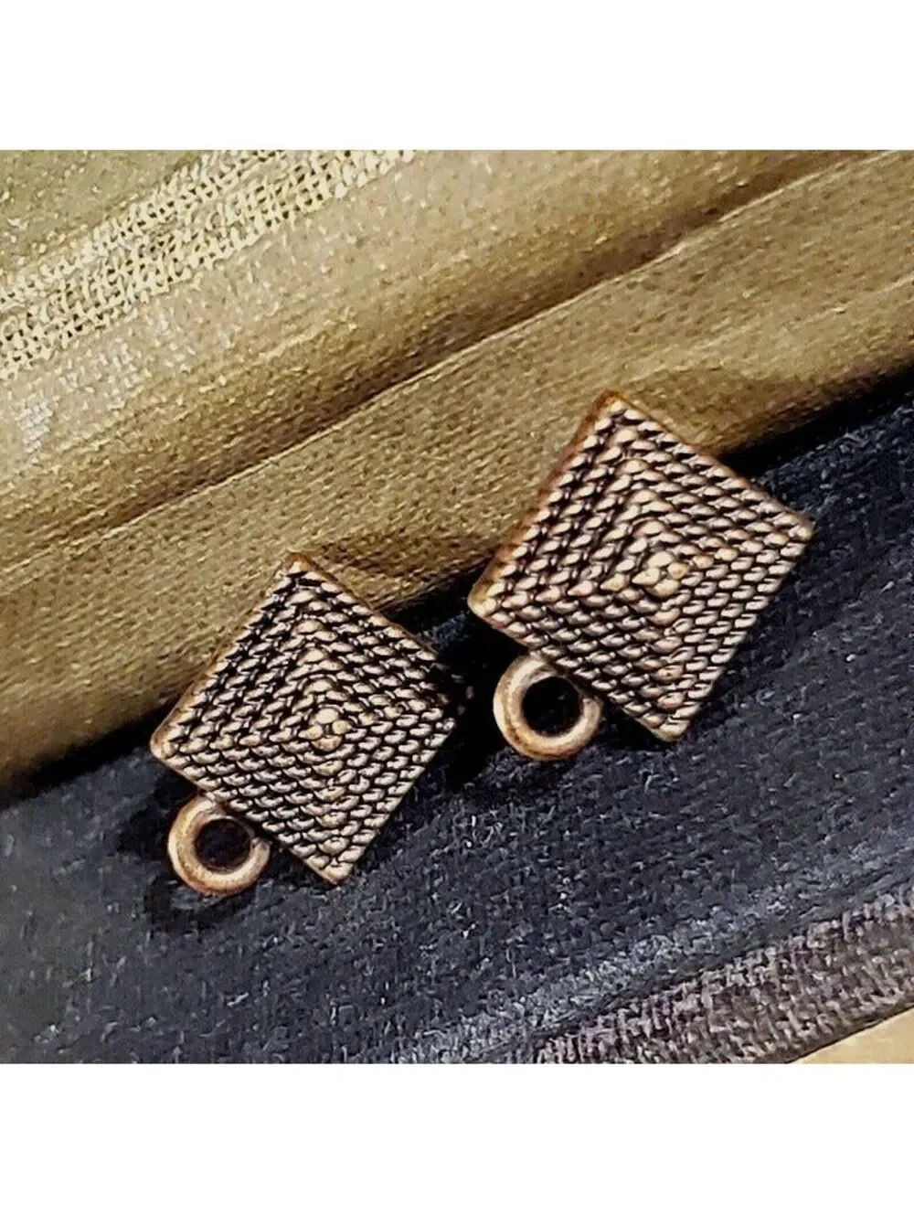 Avant Garde Antique Copper Egyptian Pyramid Dotted Earring Post Findings 2 pcs